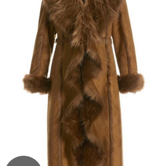 Faux-fur cascading coat in rich tobacco brown by Donna Salyer's Fabulous Furs.